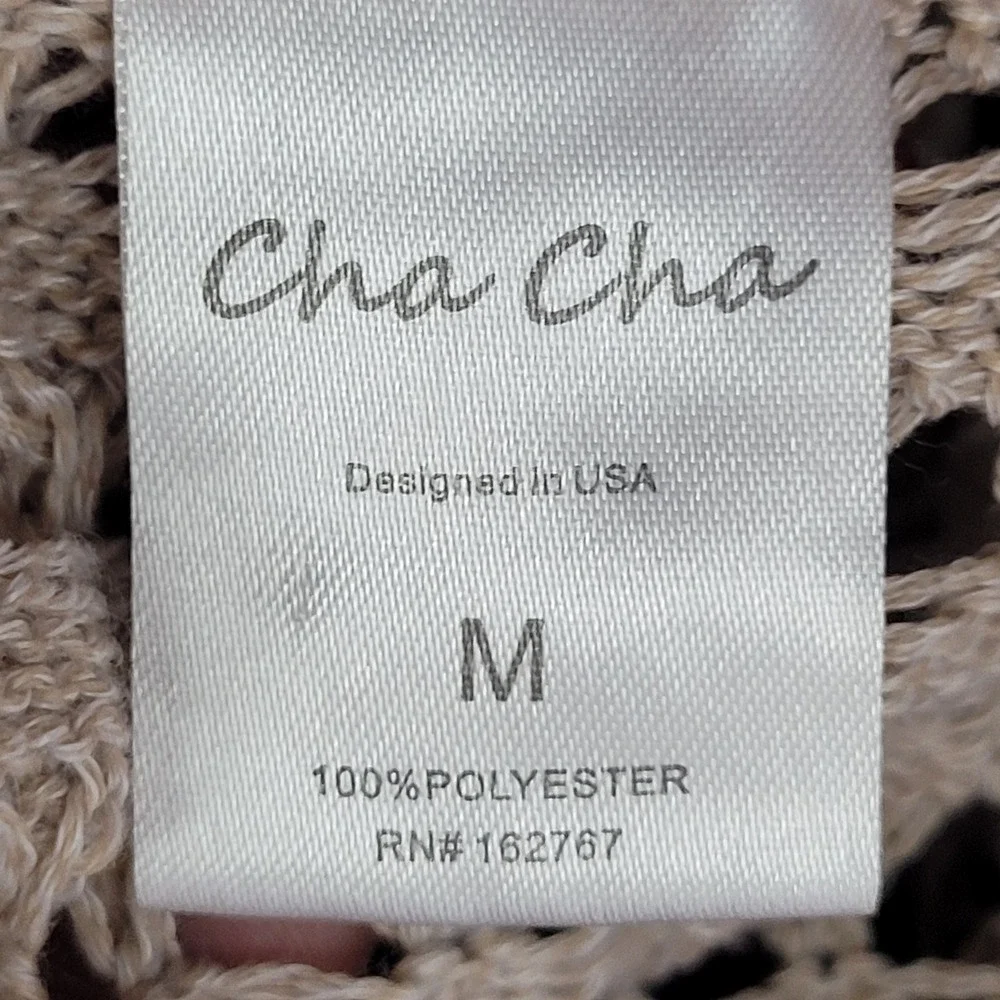 Cha‎ Cha Vente Beach Resort Tan Crochet Maxi Dress Swim Cover-Up Sz M Side Slits